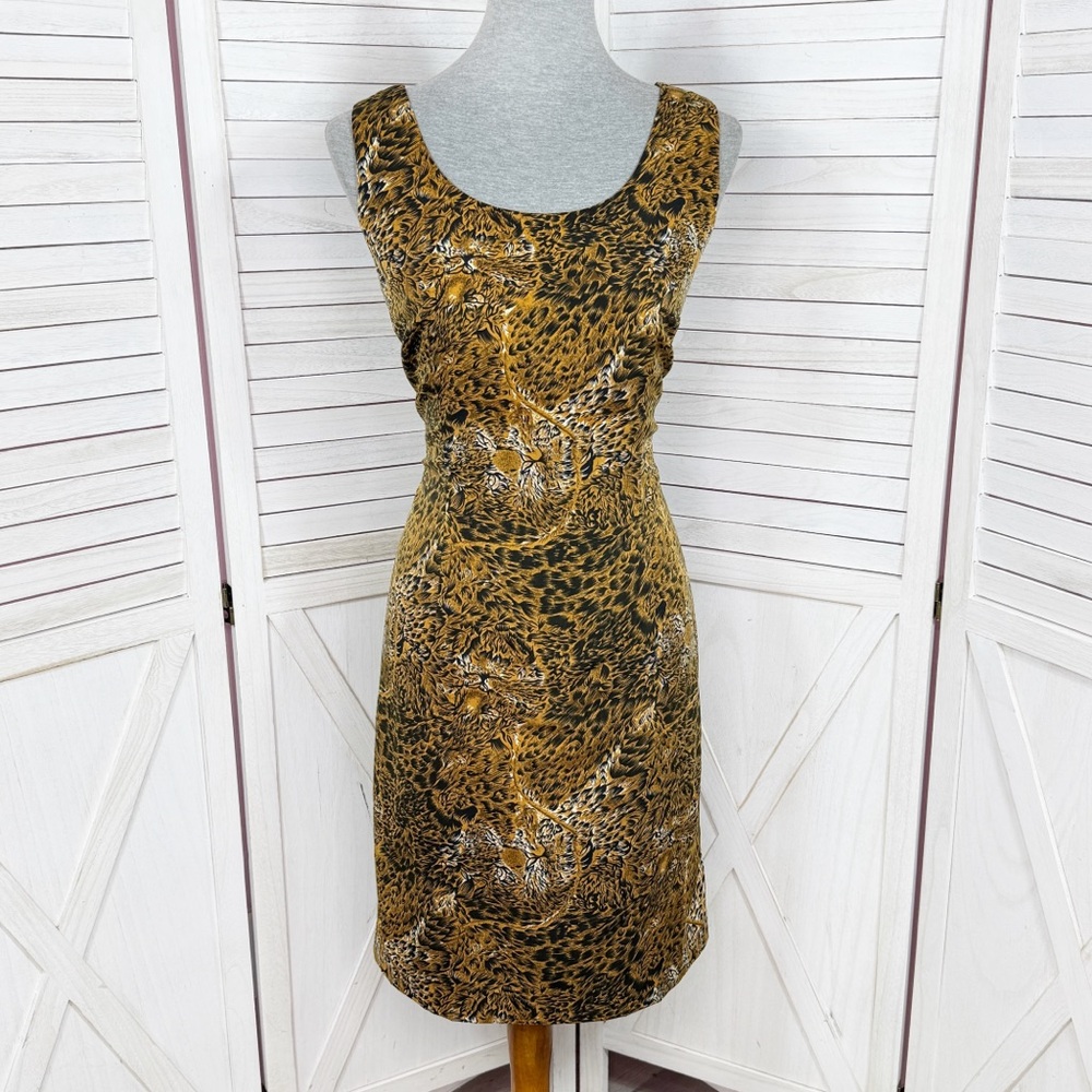 Vintage 90s Cathy Lynne‎ Abstract Leopard Print Sleeveless Sheath Dress 10